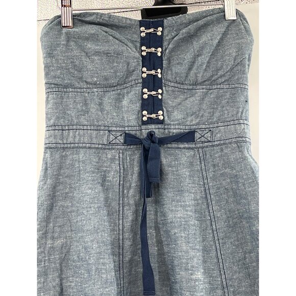 Guess‎ Denim Strapless Smocked Back Dress S Blue 100% Cotton Coquette - Picture 3 of 9